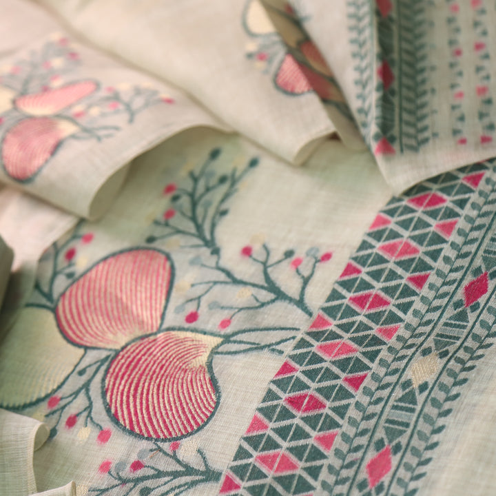 Riwayat Mint Green Zari with Floral Authentic Jamdani Weaved Suit Set