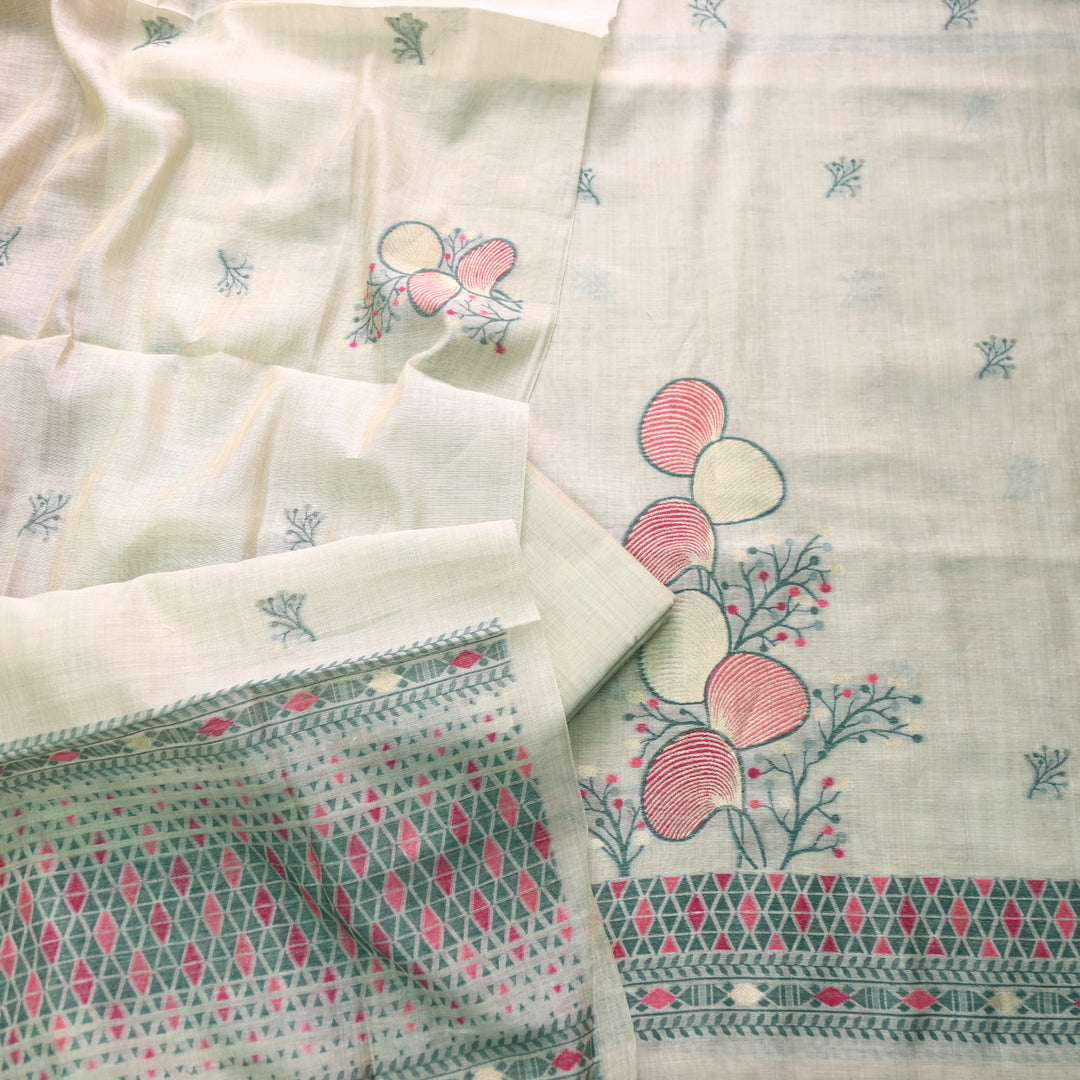 Riwayat Mint Green Zari with Floral Authentic Jamdani Weaved Suit Set