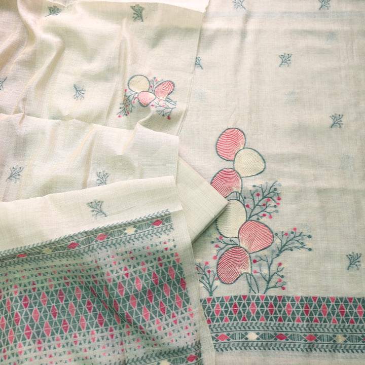Riwayat Mint Green Zari with Floral Authentic Jamdani Weaved Suit Set