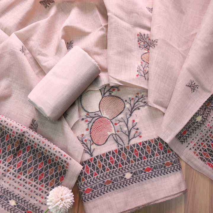 Riwayat Dusty Tan Zari with Floral Authentic Jamdani Weaved Suit Set