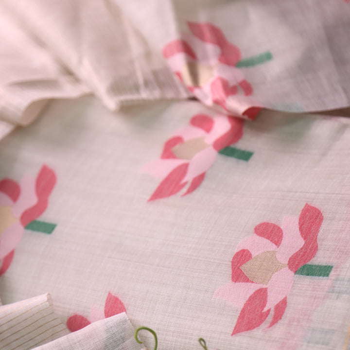 Zinat Beige with Pink Floral Authentic Jamdani Weaved with Zari Suit Set