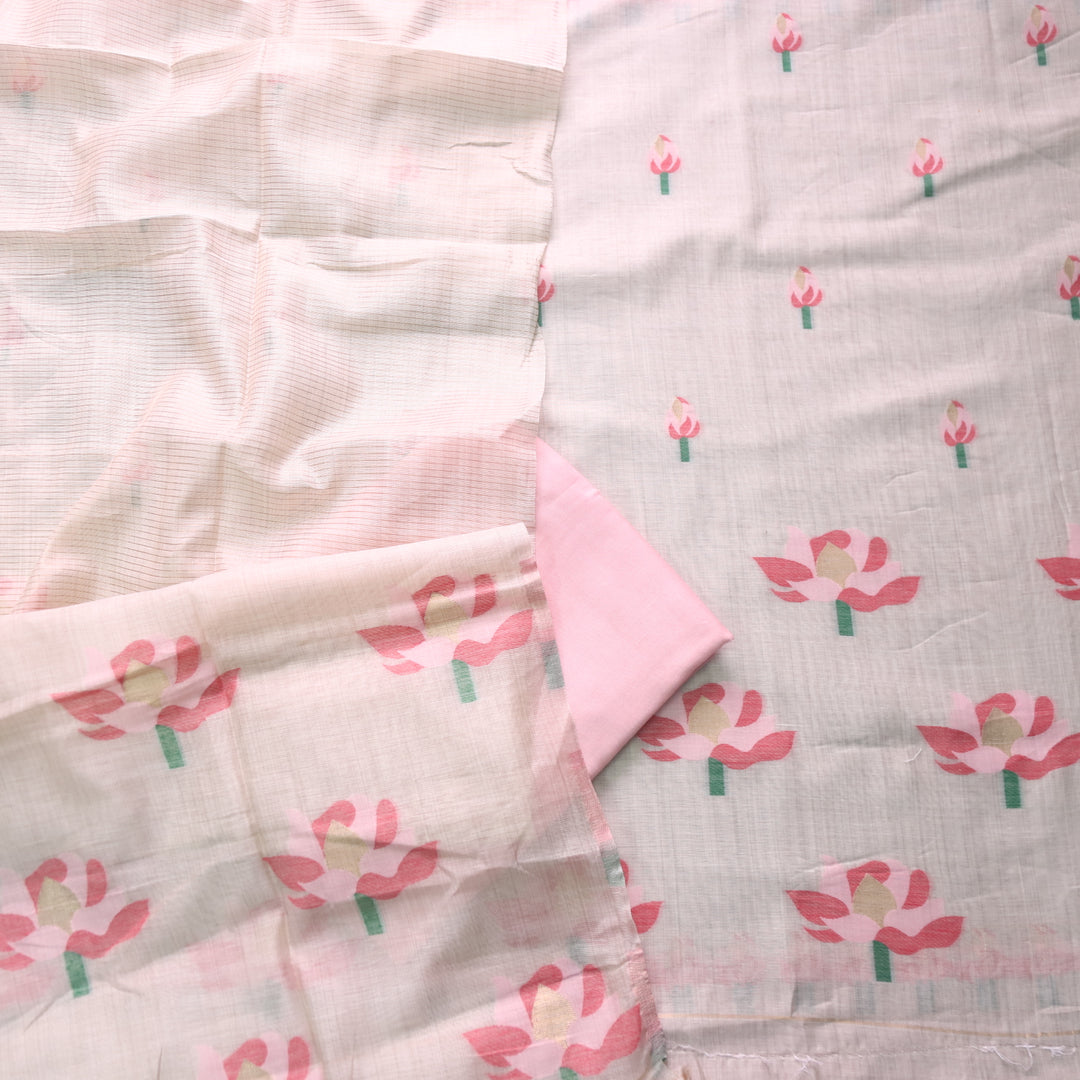 Zinat Beige with Pink Floral Authentic Jamdani Weaved with Zari Suit Set