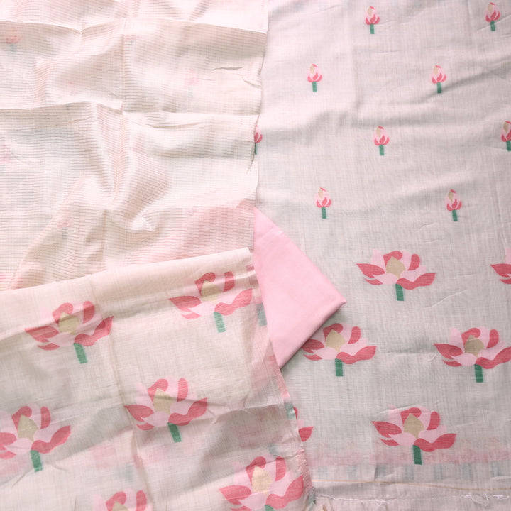 Zinat Beige with Pink Floral Authentic Jamdani Weaved with Zari Suit Set