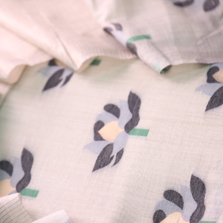 Zinat Beige with Dark Grey Floral Authentic Jamdani Weaved with Zari Suit Set