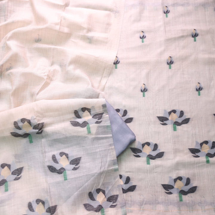 Zinat Beige with Dark Grey Floral Authentic Jamdani Weaved with Zari Suit Set