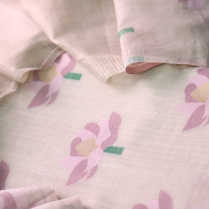Zinat Beige with Pastel Lilac Floral Authentic Jamdani Weaved with Zari Suit Set