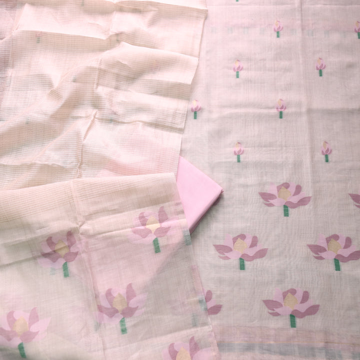 Zinat Beige with Pastel Lilac Floral Authentic Jamdani Weaved with Zari Suit Set