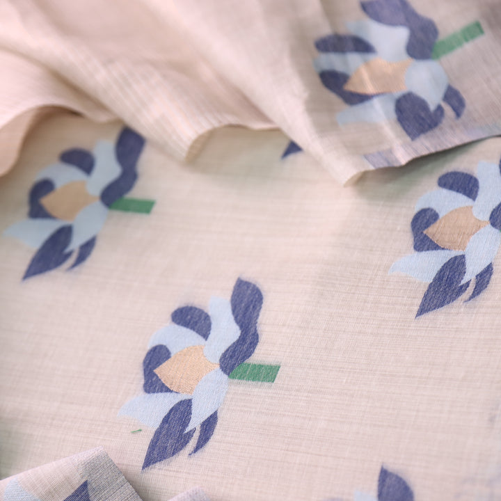 Zinat Beige with Navy Blue Floral Authentic Jamdani Weaved with Zari Suit Set