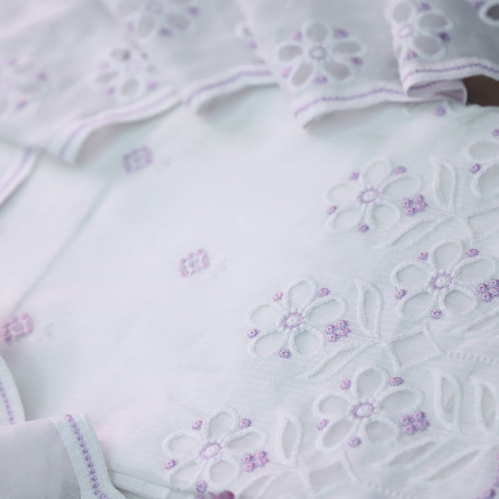 Meherba White with Purple Embroidery Buti Cut Work Hem Kota Doriya Set