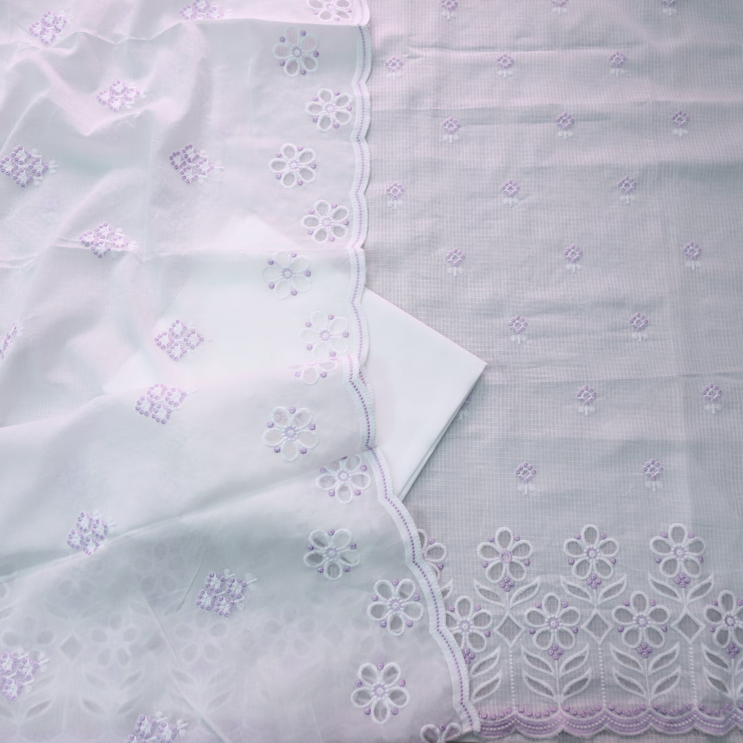 Meherba White with Purple Embroidery Buti Cut Work Hem Kota Doriya Set