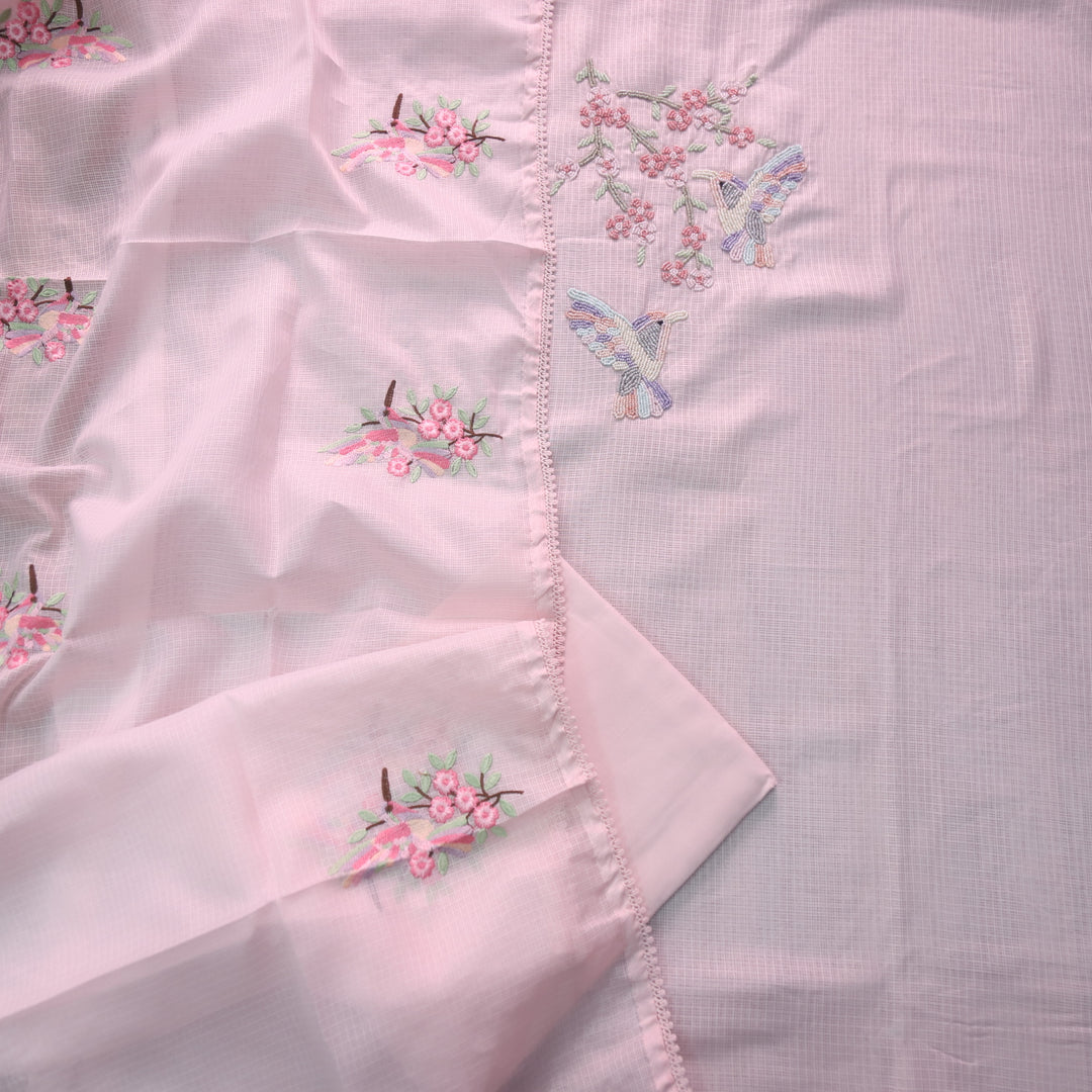 Neelbarri Candy Pink Bird Style Moti Work Neck Kota Doriya Suit Set