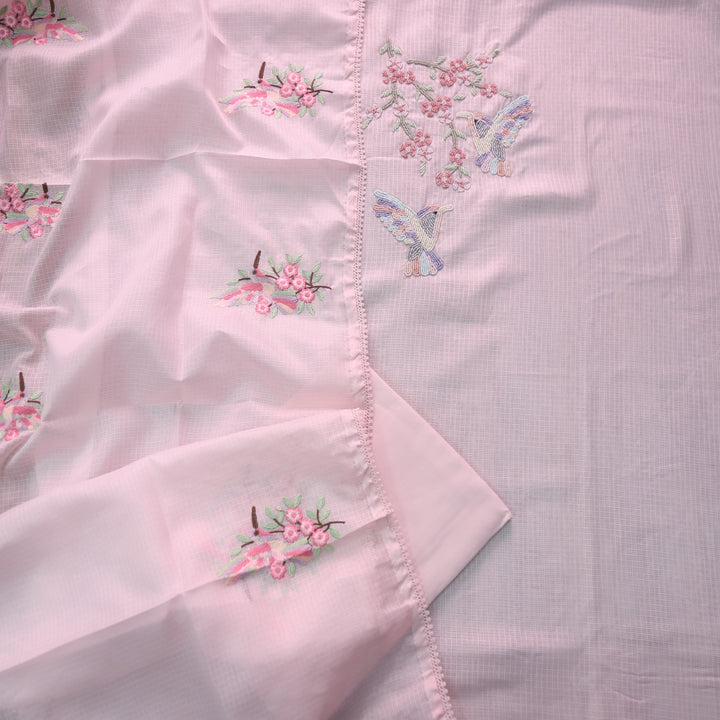 Neelbarri Candy Pink Bird Style Moti Work Neck Kota Doriya Suit Set