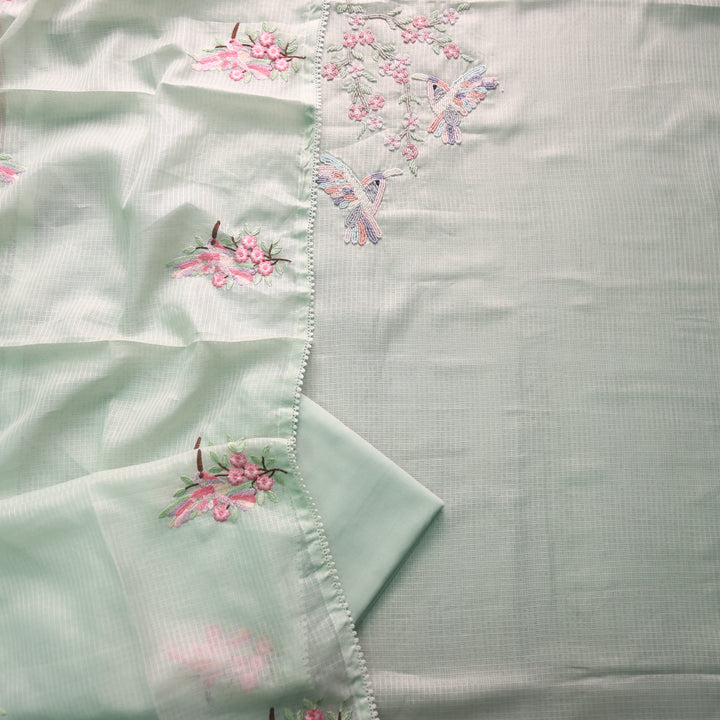 Neelbarri Castle Green Bird Style Moti Work Neck Kota Doriya Suit Set