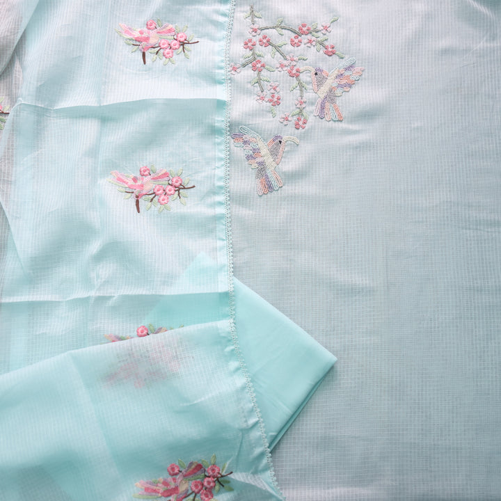 Neelbarri Baby Blue Bird Style Moti Work Neck Kota Doriya Suit Set