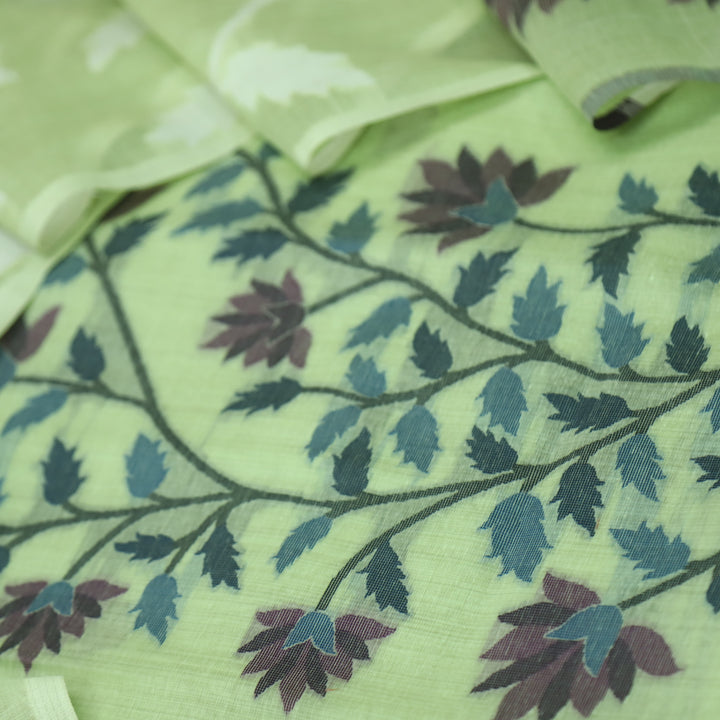 Khawabi Minty Green Floral Authentic Jamdani Weaved Chanderi Suit Set