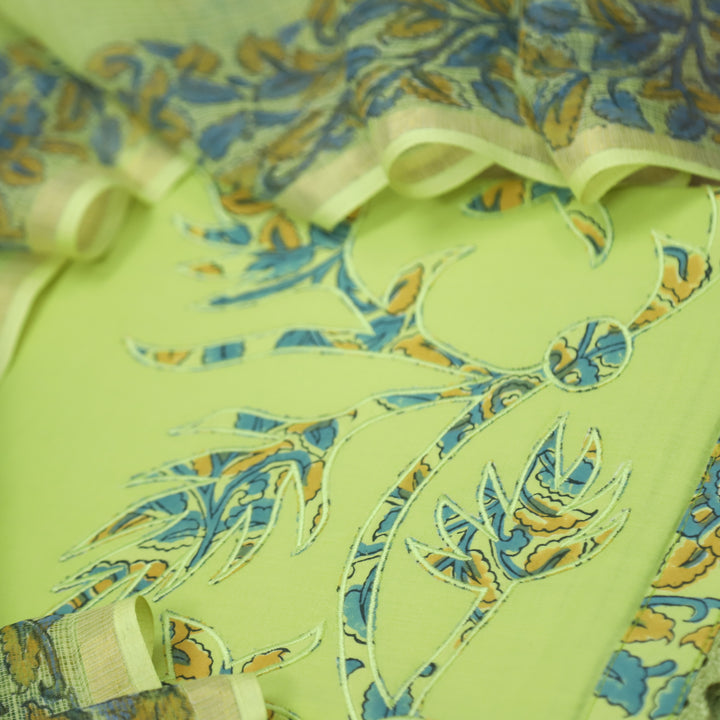 Khawabi Mint Green Applique Work on Hem with Lace Cotton Suit Set