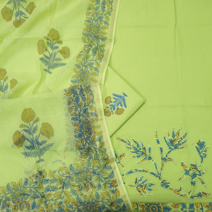 Khawabi Mint Green Applique Work on Hem with Lace Cotton Suit Set