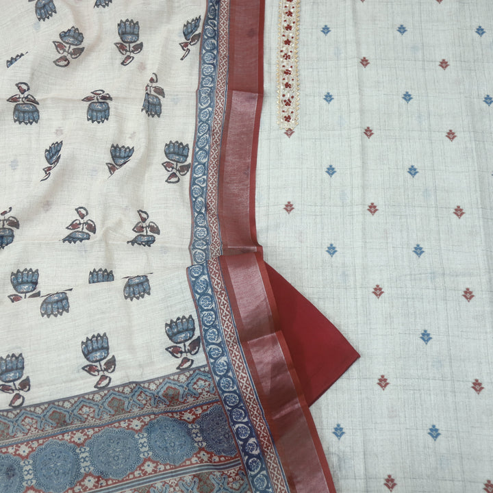 Aafeemi Skin Beige French Knot with Spiral Detailing Patch Printed Cotton Linen Set