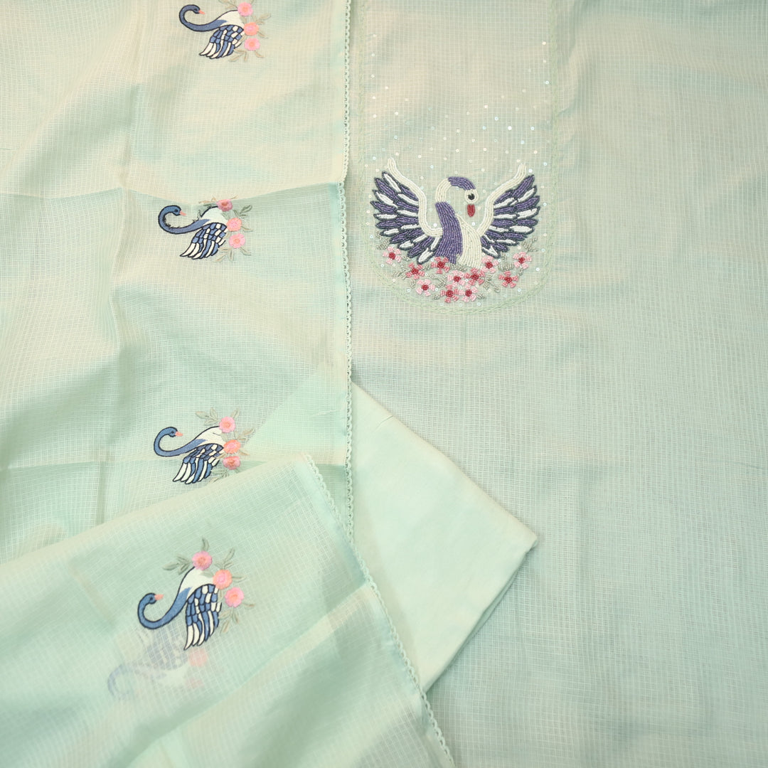 Masaba Minty Green Moti Work On Neck in Bird Style Kota Doriya Suit Set
