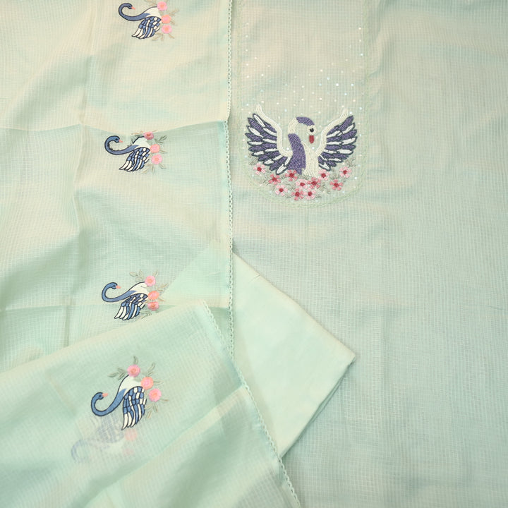 Masaba Minty Green Moti Work On Neck in Bird Style Kota Doriya Suit Set