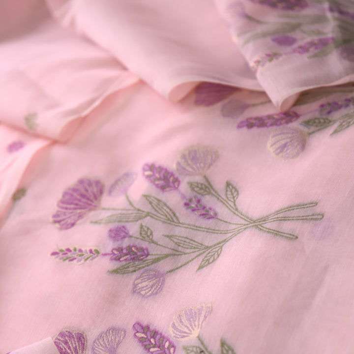 Alfaazi Candy Pink Zari with Floral Authentic Jamdani Weaved Chanderi Suit Set