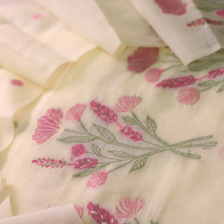 Alfaazi Butter Yellow Zari with Floral Authentic Jamdani Weaved Chanderi Suit Set