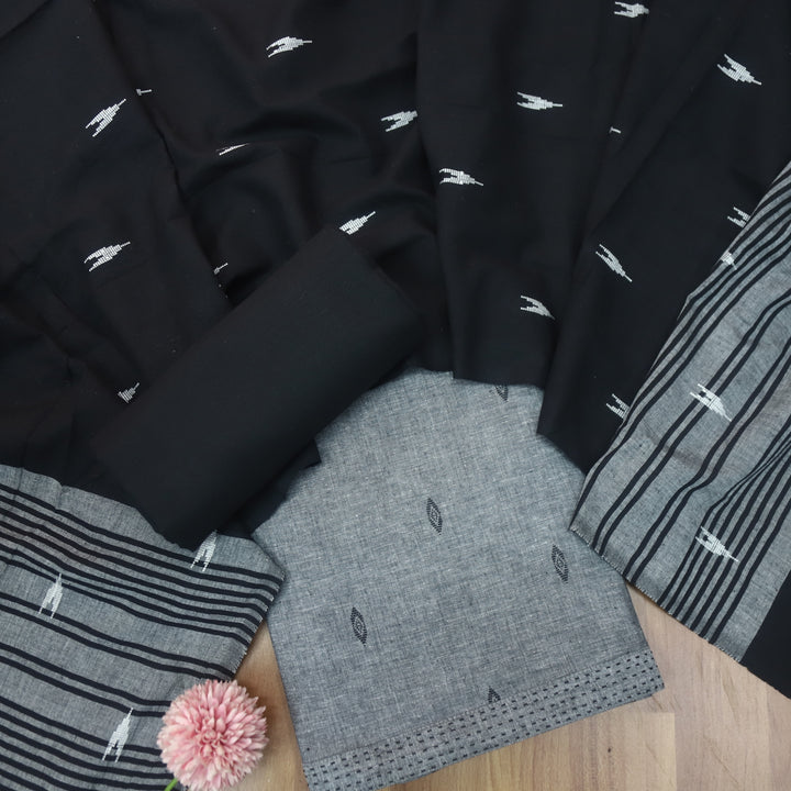 Reshmi Charcoal Gray All Over Thread Weaved Handloom Cotton Suit Set
