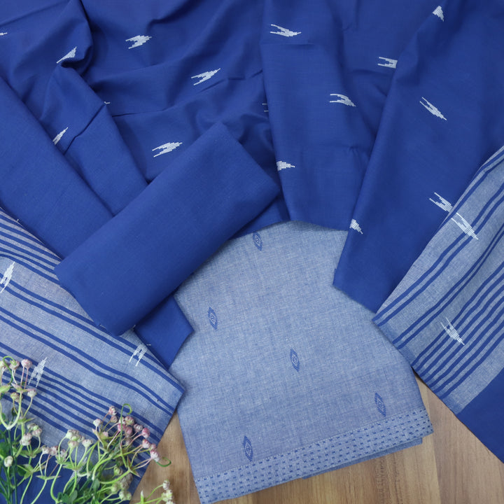 Reshmi Denim Blue All Over Thread Weaved Handloom Cotton Suit Set