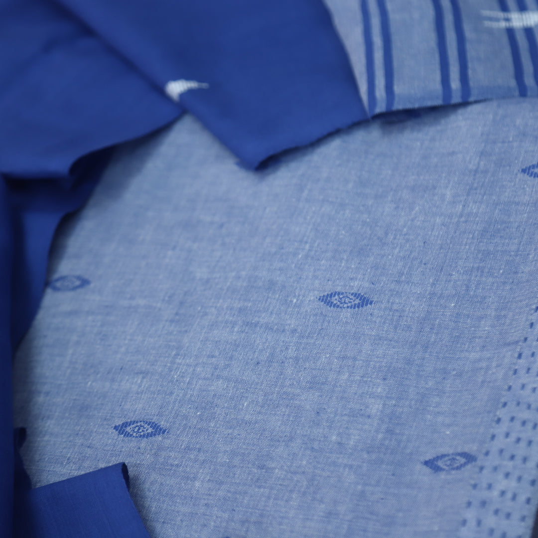 Reshmi Denim Blue All Over Thread Weaved Handloom Cotton Suit Set