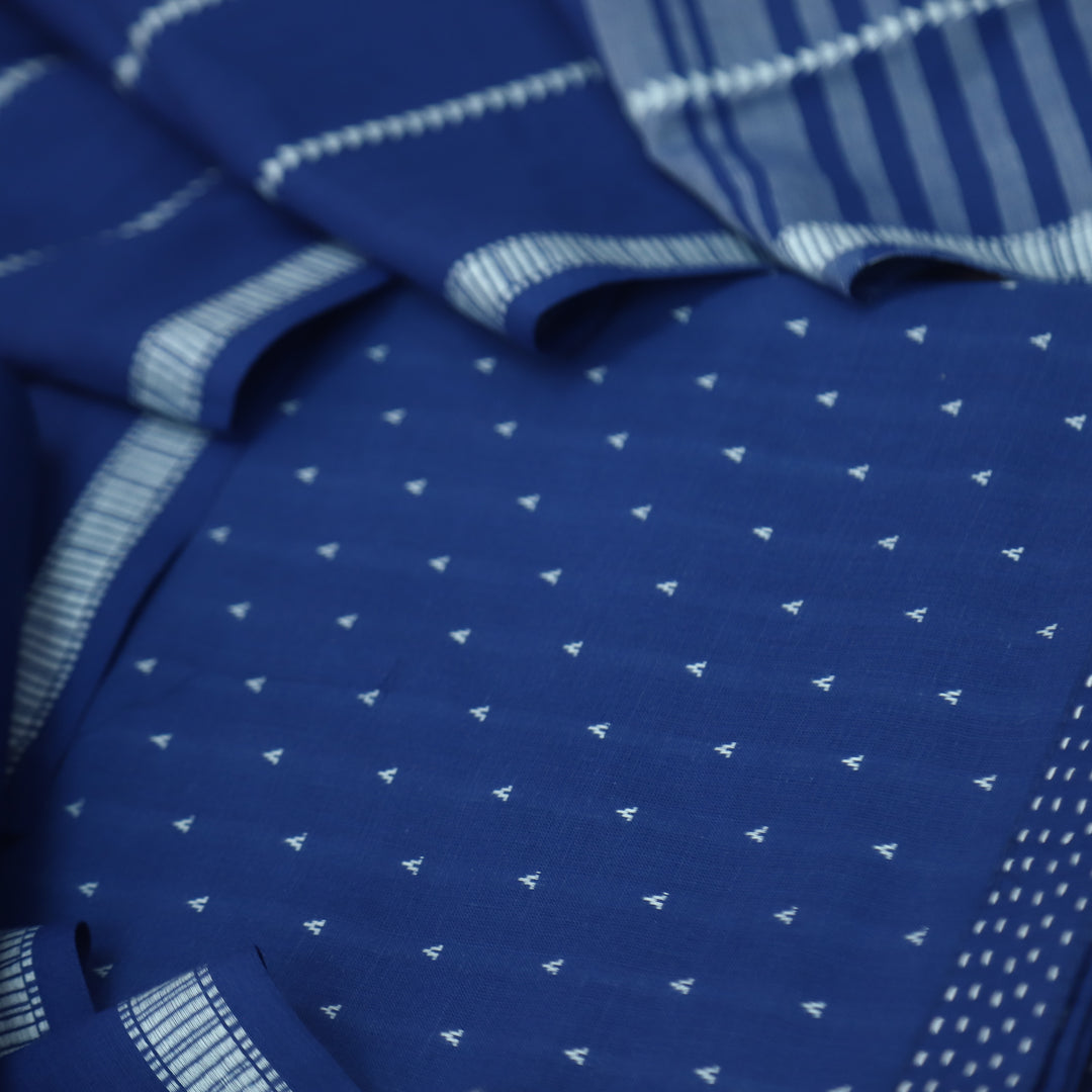 Reshmi Dark Denim Blue All Over Thread Weaved Handloom Cotton Suit Set