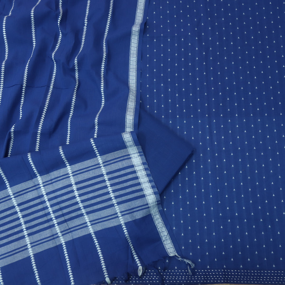 Reshmi Dark Denim Blue All Over Thread Weaved Handloom Cotton Suit Set