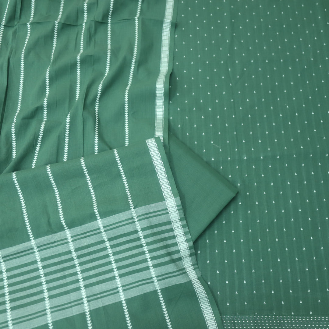 Reshmi Olive Sage Green All Over Thread Weaved Handloom Cotton Suit Set