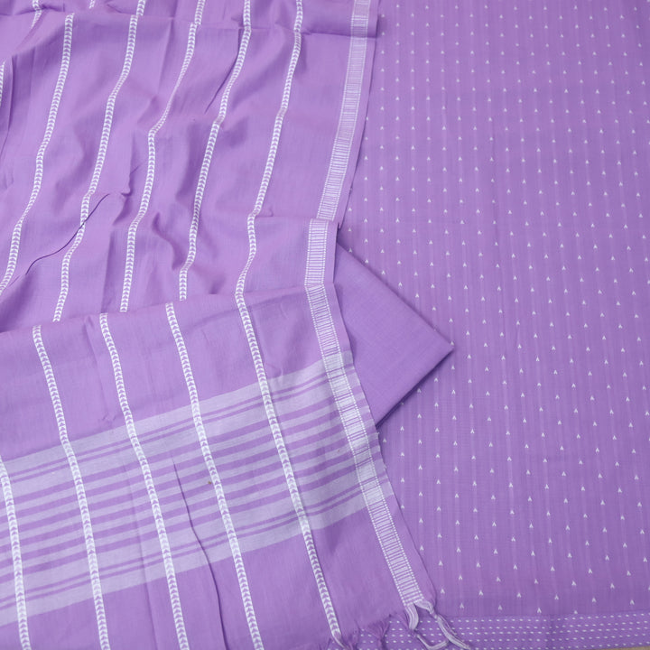 Reshmi Pale Pastel Lilac All Over Thread Weaved Handloom Cotton Suit Set