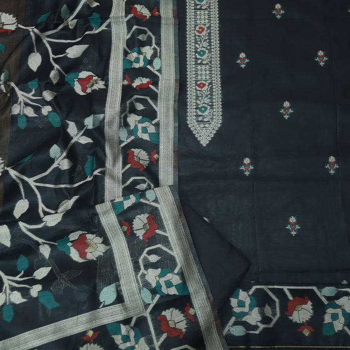 Mulakat Night Black Floral Authentic Jamdani Weaved with Zari Chanderi Suit Set