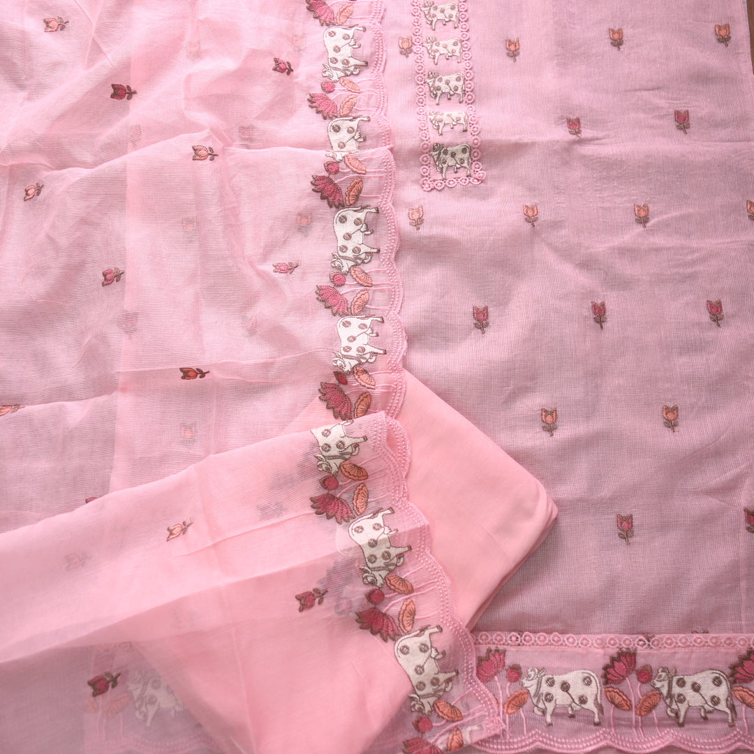 Khayal Blush Pink Pichwai Thread Embroidery Neck Work Kota Doriya Set