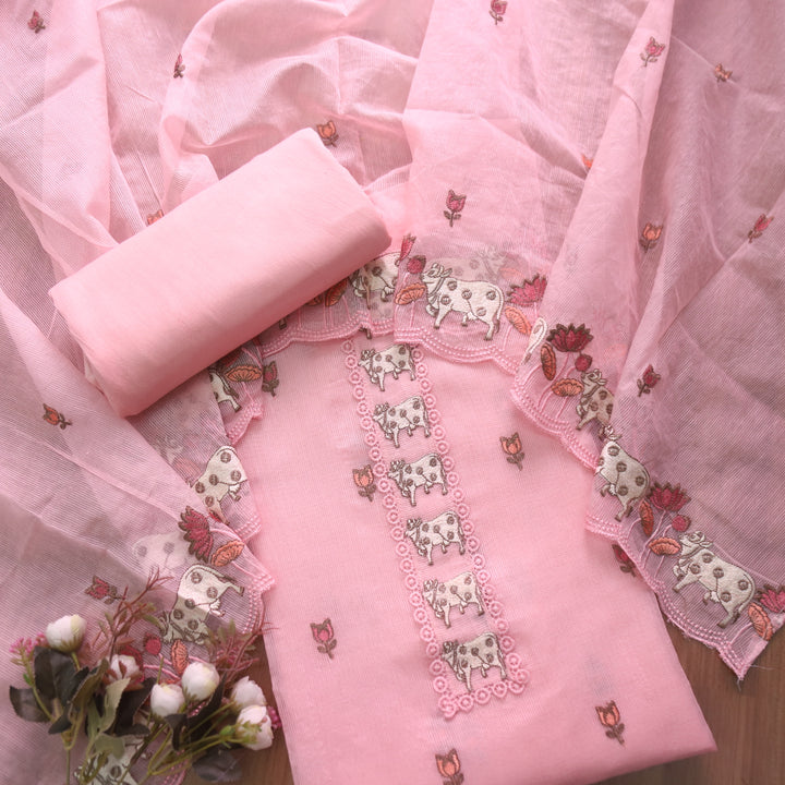 Khayal Blush Pink Pichwai Thread Embroidery Neck Work Kota Doriya Set
