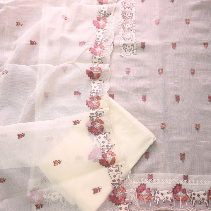 Khayal Cream White Pichwai Thread Embroidery Neck Work Kota Doriya Set