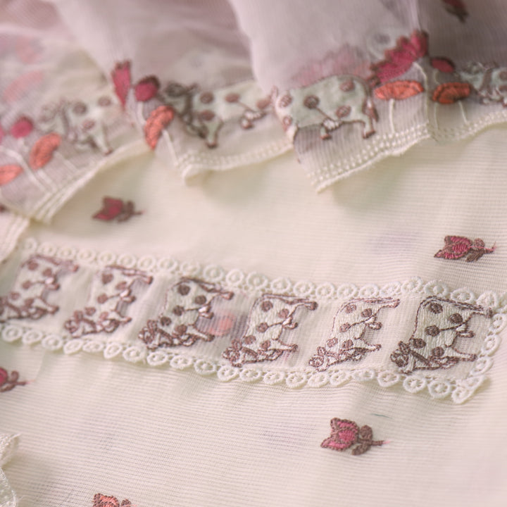 Khayal Cream White Pichwai Thread Embroidery Neck Work Kota Doriya Set
