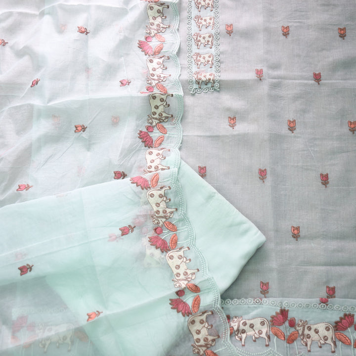Khayal Cold Mint Green Pichwai Thread Embroidery Neck Work Kota Doriya Set