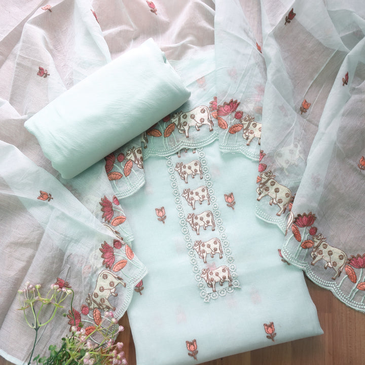 Khayal Cold Mint Green Pichwai Thread Embroidery Neck Work Kota Doriya Set
