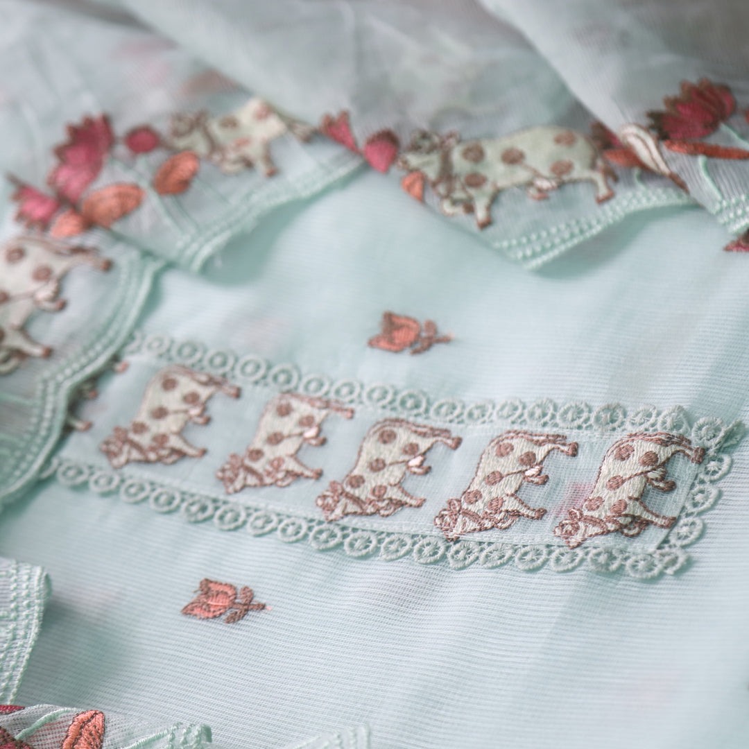 Khayal Cold Mint Green Pichwai Thread Embroidery Neck Work Kota Doriya Set