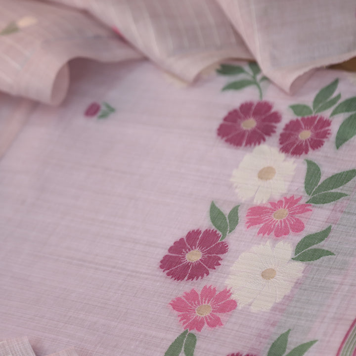 Kamleya Lilly Lavender Floral Authentic Jamdani Weaved Hem Chanderi Suit Set