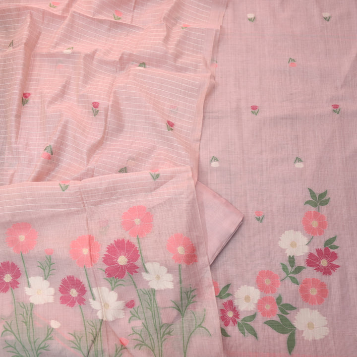 Kamleya Candy Pink Floral Authentic Jamdani Weaved Hem Chanderi Suit Set