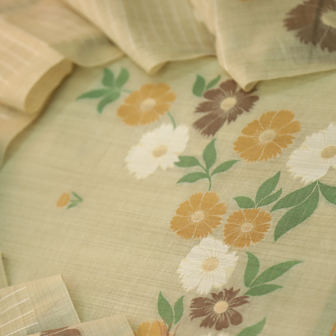 Kamleya Skin Beige Floral Authentic Jamdani Weaved Hem Chanderi Suit Set
