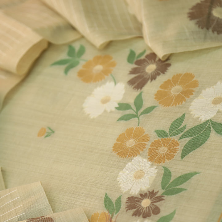 Kamleya Skin Beige Floral Authentic Jamdani Weaved Hem Chanderi Suit Set