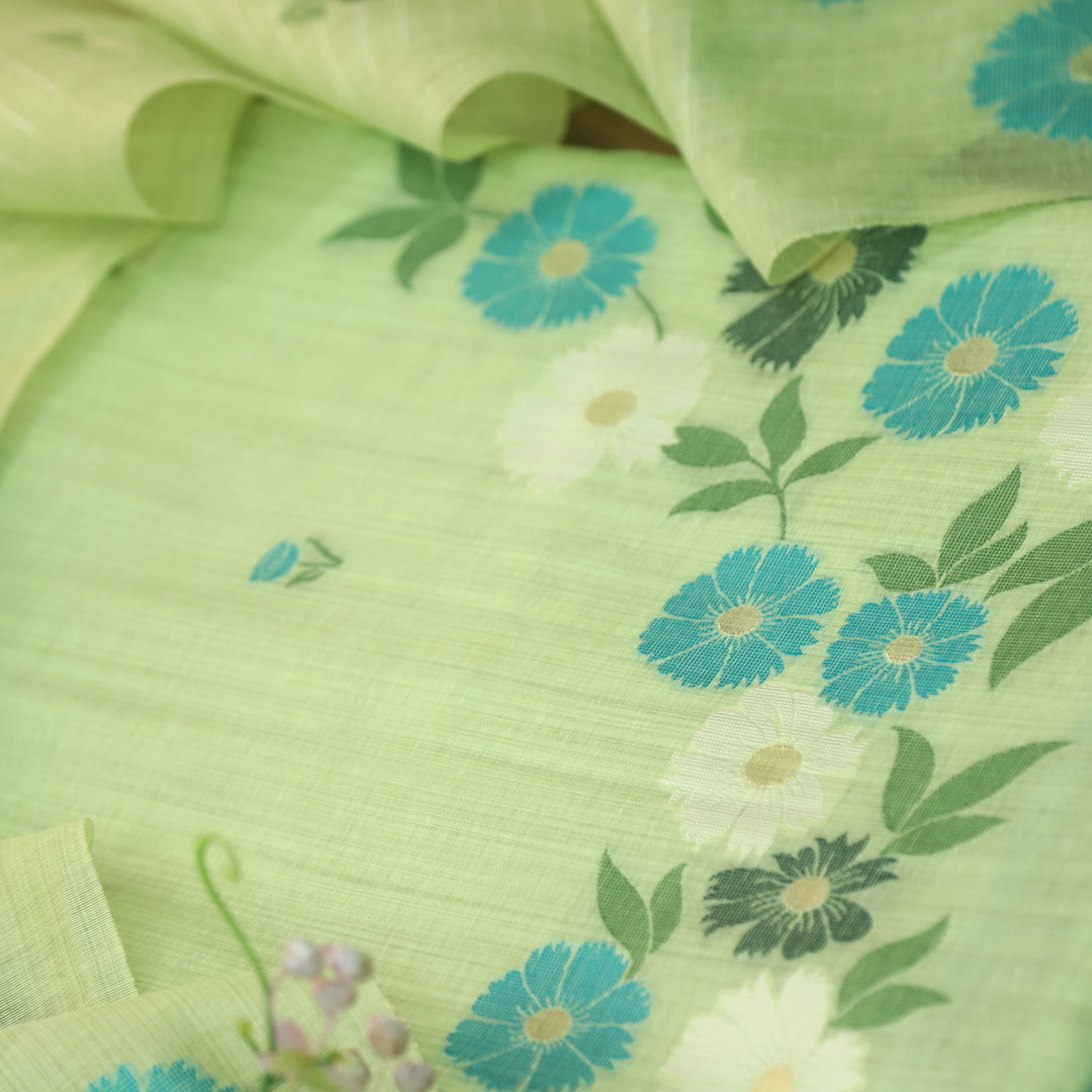 Kamleya Summery Mint Green Floral Authentic Jamdani Weaved Hem Chanderi Suit Set