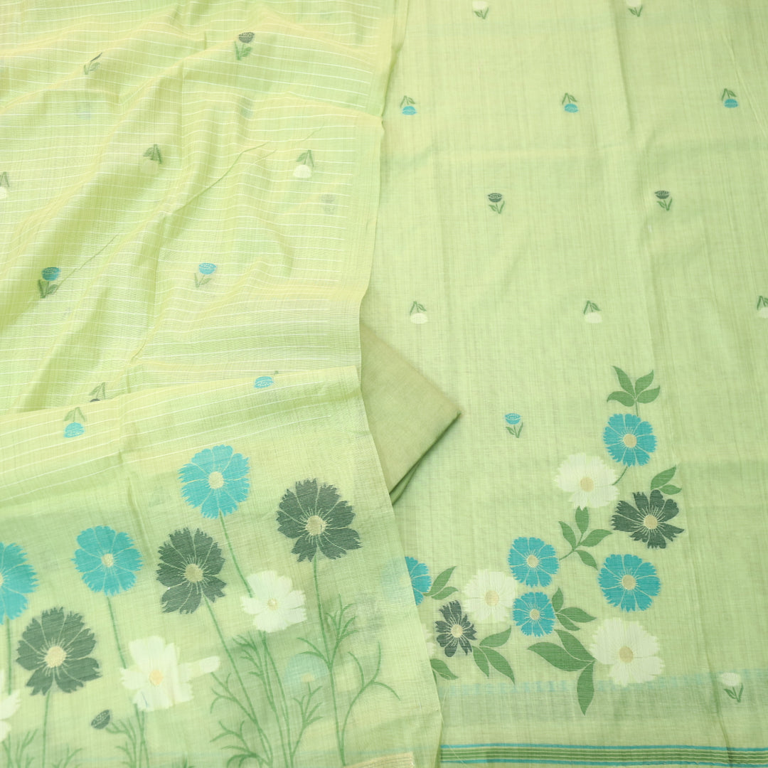 Kamleya Summery Mint Green Floral Authentic Jamdani Weaved Hem Chanderi Suit Set