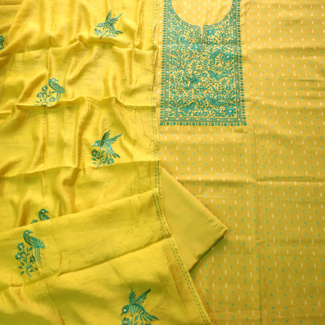 Shabaab Turmeric Yellow Thread Work Neck Cotton Dobby Suit Set
