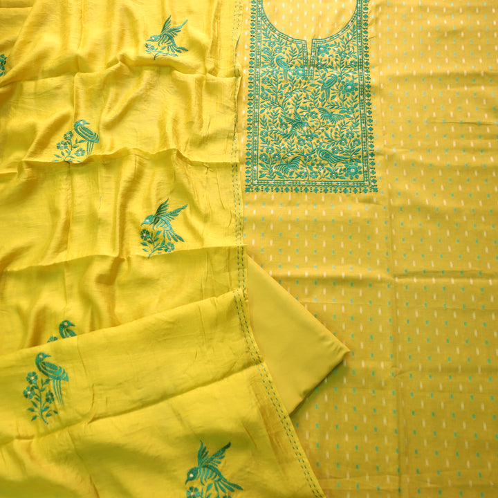 Shabaab Turmeric Yellow Thread Work Neck Cotton Dobby Suit Set