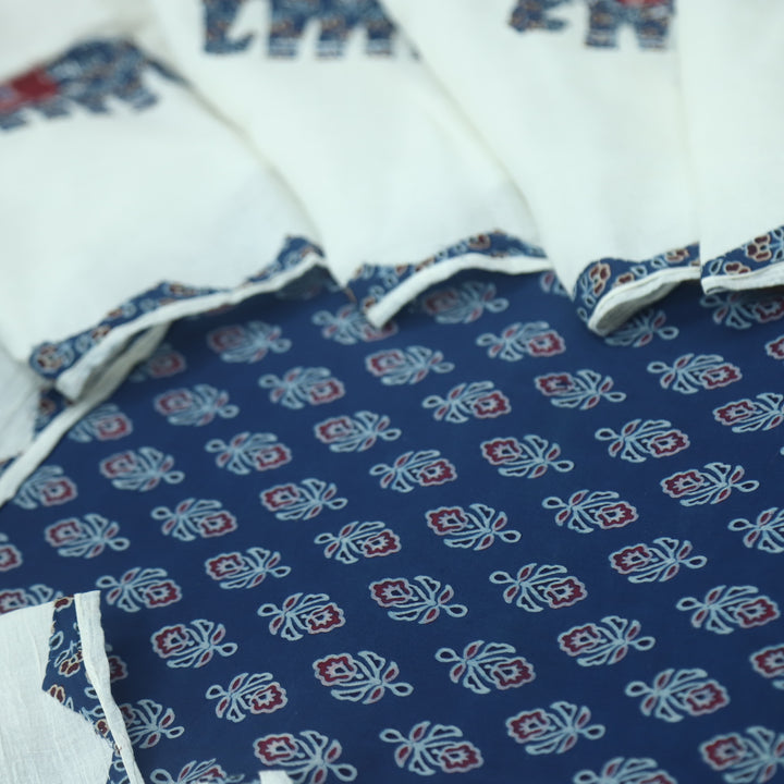 Reshmi Denim Blue All Over Ajrak Print Cotton Top with Applique Work Dupatta Set D2
